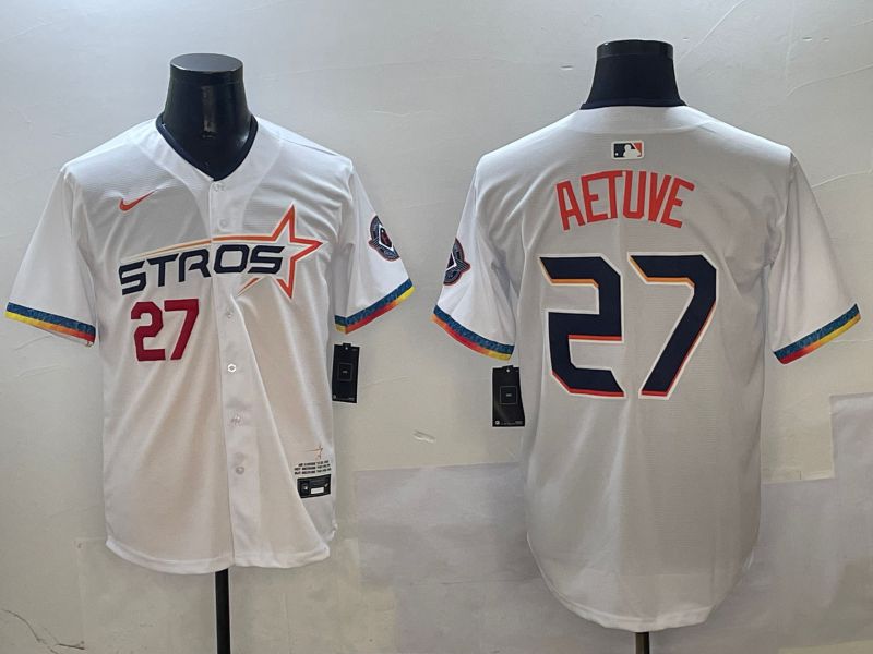 Men Houston Astros #27 Aetuve White Fourth generation Joint Name 2025 Nike MLB Jersey style 0411